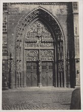 Entrance, St. Lorenz Cathedral, Nuremberg, c. late 1850"s. Attributed to Schrag. Albumen print from