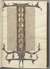 Fol. 1r, Genesis, with a full-length historiated initial I, showing the Creation and the