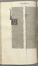 Fol. 178v, Nehemiah, historiated initial V, Nehemiah presenting the golden cup to Artaxerxes, c.