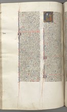Fol. 227v, Psalm 80, historiated initial E, David hitting a carillon of hells, c. 1275-1300.