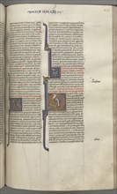 Fol. 317r, Baruch, historiated initial H, Baruch seated at a desk writing on a scroll, c. 1275-1300
