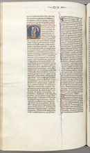 Fol. 360v, Nahum, historiated initial O, Nahum kneeling with a scroll, bust of God above, c.