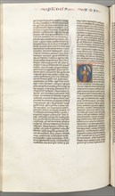Fol. 361v, Habbakuk, historiated initial O, Habbakuk holding a basket and two stones, seized by the