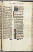 Fol. 404r, Mark, historiated initial I, Mark standing with a scroll, c. 1275-1300. Southern France,