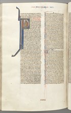 Fol. 453v, Colossians, historiated initial P, Paul standing talking to the bust of God above, c.