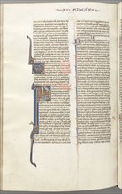 Fol. 454v,Thessalonians I, historiated initial P, Paul seated with a sword and a book, talking to