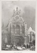 Picturesque and Romantic Trips in Old France, Franche-Compté: Front of the Church at Brou, 1825.