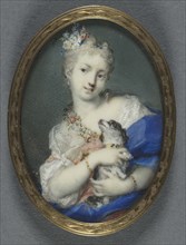 Woman with a Dog, 1710-1720. Rosalba Carriera (Italian, 1675-1757). Watercolor on ivory in a gilt