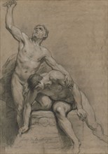 Two Male Nudes, 1710. Louis de Boullogne (French, 1654-1733). Black chalk, heightened with white
