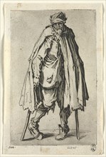 The Beggars: Beggar on Crutches with a Bag , c. 1623. Jacques Callot (French, 1592-1635). Etching