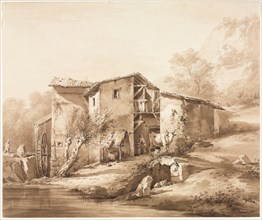 Landscape with Watermill, c, 1790. Jean Jacques de Boissieu (French, 1736-1810). Brown ink wash and