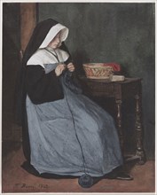 A Nun Seated at a Table Knitting, 1862. François Bonvin (French, 1817-1887). Gouache and