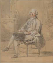 Seated Man Holding a Snuff Box, c. 1750-1760. Attributed to Louis Aubert (French). Black and red