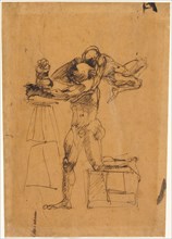 The Genius of the Sculptor, c. 1880-1883. Auguste Rodin (French, 1840-1917). Pen and brown ink;