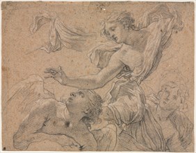 Studies of Angels (recto), 1655-1660?. Michel Dorigny (French, 1617-1665). Black chalk heightened