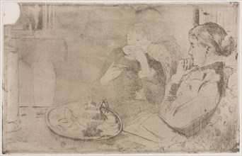 Lydia and her Mother at Tea, c. 1880. Mary Cassatt (American, 1844-1926). Softground etching and
