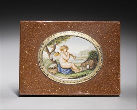 Snuff Box, 1860-1870. Italy, 19th century. Goldstone, gold, micro mosaic glass; overall: 2 x 7.7 x