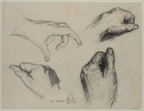 Study of Hands (recto), 1800s. Théodule Ribot (French, 1823-1891). Black chalk and graphite