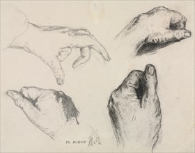 Study of Hands (recto); Study of a Woman's Hand (verso), 1800s. Théodule Ribot (French, 1823-1891).