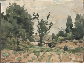 Landscape with Farmhouse, 1892. Henri Joseph Harpignies (French, 1819-1916). Watercolor with