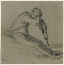 Seated Peasant Resting on a Hoe. Jean-François Millet (French, 1814-1875). Fabricated black chalk;