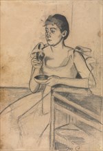 After-Dinner Coffee (recto), c. 1889. Mary Cassatt (American, 1844-1926). Graphite  ; sheet: 20 x