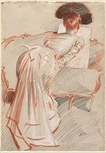Woman (Possibly Madame Alice Hellu) Looking at a Drawing, c. 1895. Paul César Helleu (French,