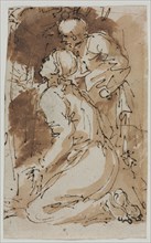 Figure Studies (recto), c. 1640-1649. Salvator Rosa (Italian, 1615-1673). Pen and brown ink and