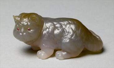 Seated Cat, c 1890. 19th century. Agate, gem stones; overall: 3.8 x 4.5 cm (1 1/2 x 1 3/4 in.).