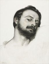 Head of a Man. Eugène François Marie Joseph Devéria (French, 1805-1865). Charcoal heightened with