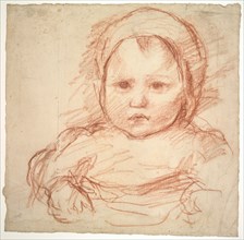 Portrait of an Infant, 1800s-1900s. Henri Cros (French, 1840-1907). Sanguine on off-white laid