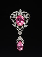 Pendant Brooch, c. 1890-1910. America, late 19th-early 20th century. Pink tourmaline, diamonds,