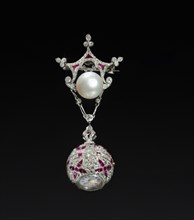 Pendant Watch, c. 1890-1910. Attributed to Maison Cartier. Diamonds, rubies, pearl, gold, platinum;