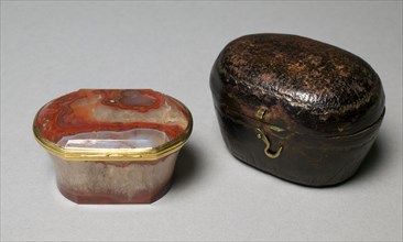 Box and Case, c. 1750. 18th century. Gold mounted agate with original leather case; overall: 3.2 x