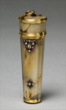 Case with Grooming Implements (Etui), c. 1745-60. England, mid 18th century. Gold mounted agate,