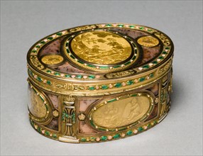 Snuff Box, c. 1880-1900. France, Paris, early 19th century. Gold, enamel, agate; overall: 4.1 x 6.4