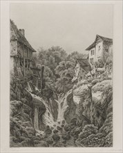 The Mill and Waterfall of Grésy near Aix-les-Bains, 1856. Eugene Bléry (French, 1805-1886). Etching