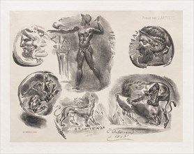 Sheet of Six Antique Coins, 1825. Eugène Delacroix (French, 1798-1863), Published by the artist