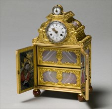 Miniature Cabinet with Watch, c.  1770-75. Attributed to James Cox (British). Gold, agate, enamel
