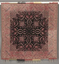 Square Shawl in Renaissance Style with Black Center and Quarter Shawl Layout, 1840s. France, Nimes;