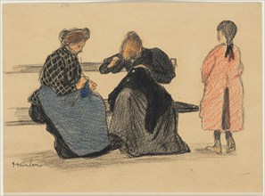 Three Figures, 1900s. Théophile Alexandre Steinlen (Swiss, 1859-1923). Black and colored crayons;