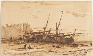 Étretat, 1854. Charles-Émile Jacque (French, 1813-1894). Brown ink, brown wash, graphite, touches
