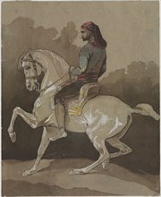 Arab on Horseback, 1800s. Horace Vernet (French, 1789-1863). Pen and brown ink and watercolor