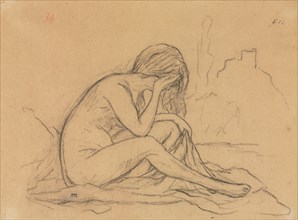 Study of a Female Nude (possibly for an unrealized allegorical painting) (Recto), 1800s. Pierre