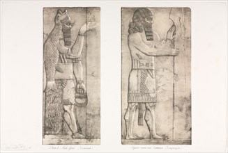 Monuments of Ninevah: Plate 6, Fish-god (Nimroud); Figure near an Entrance (Kouyunjik), 1853.