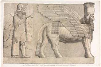 Monuments of Ninevah: Plate 3, Human-headed Bull and Winged Figure from a Gateway in the Wall