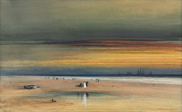 Beach Scene at Sunset, c. 1865-1870. James Hamilton (American, 1819-1878). Watercolor and gouache ;