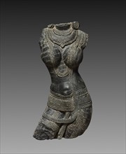 Female torso, 1000s. Northeastern India, Pala dynasty (730-1197). Black chlorite; overall: 89 x 44