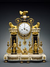 Clock, c. 1780-1790. France, 18th century. Marble, gilt-bronze, glass; overall: 70.5 x 58 x 20.5 cm