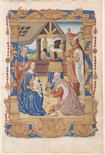 Leaf from a Book of Hours: Adoration of the Magi (recto) and Text with Illustrated Border (verso)